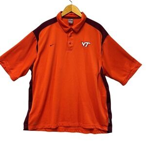 Vintage Nike Team NCAA Virginia Tech Polo‎ Orange XL Fit Dry 💯% Polyester